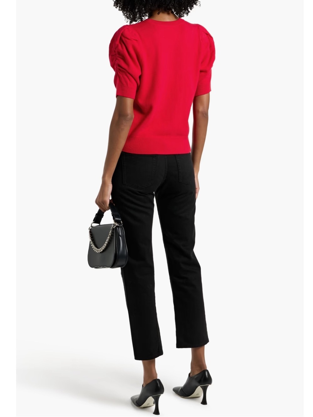 Frame Frankie Puff Red Wool Blend Ruched Short Sleeve Sweater — Size Small - Picture 2 of 10